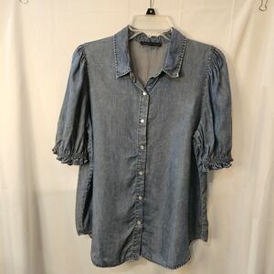 Denim Blue Jane & Delancy Flowy Pearl Buttons Cottagecore Prairie Ruffle Sleeves